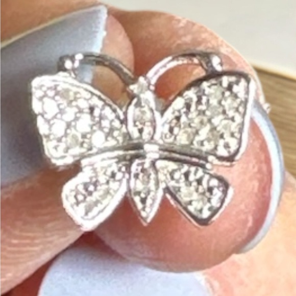 Elegant 925 Sterling Silver and Diamond Butterfly Earrings NWOT - Picture 6 of 6